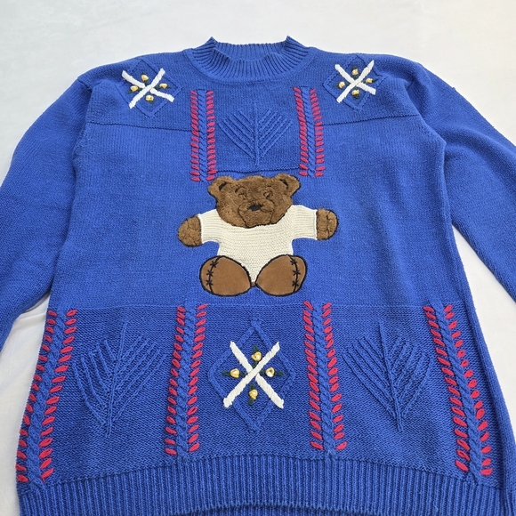 VTG Max and Diane Teddy Bear Sweater Blue Knit Pullover 80s 90s Style M - Picture 8 of 11